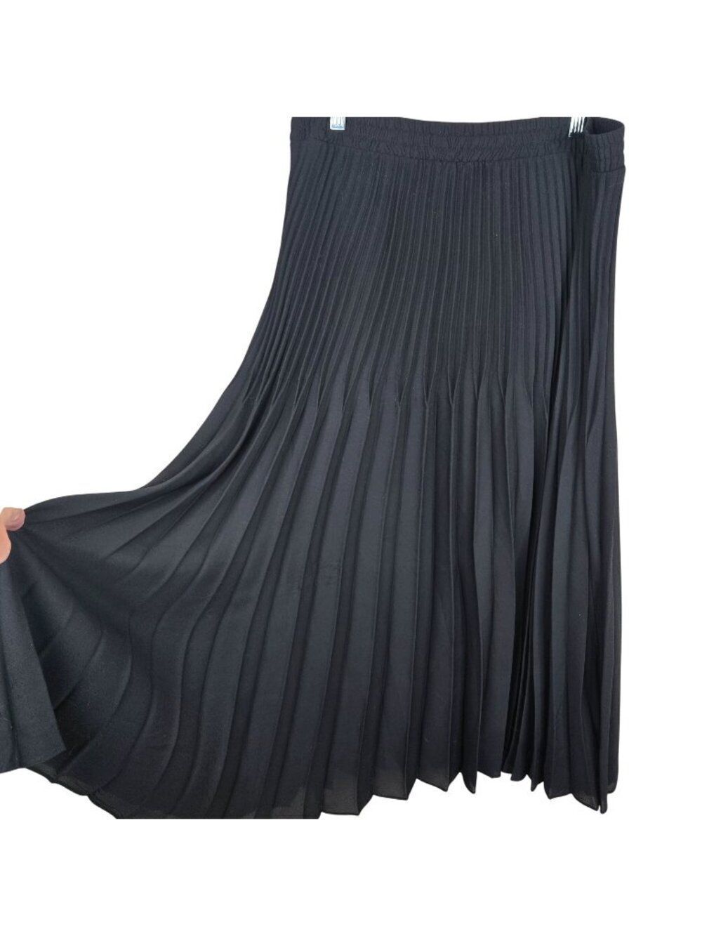 Max Studio Accordion Pleated Black Midi Skirt Elastic Waist Womens Size M